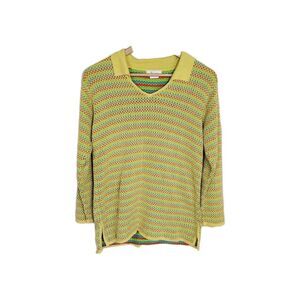 Vtg 70s Top Knit Striped Textured Mod Sweater Rainbow Colorful Retro Size Medium